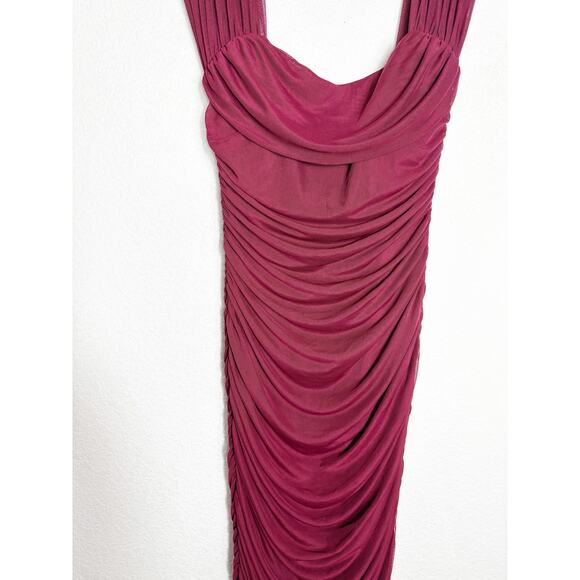 NWT Baltic Born Alessandra Mesh Midi Dress Size Large Burgundy Ruched Wedding - Picture 9 of 14